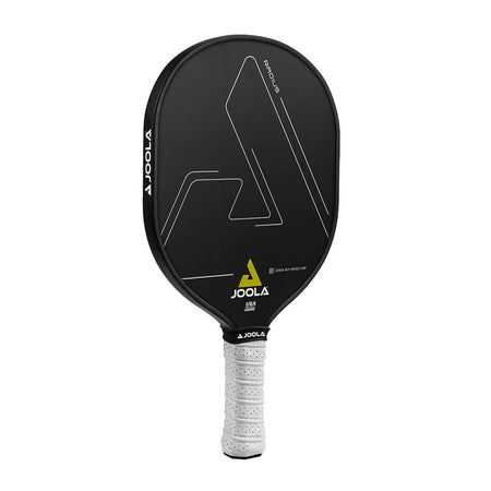 White Background Image: JOOLA Radius CGS 14 pickleball paddle, white gripped handle, black surface.