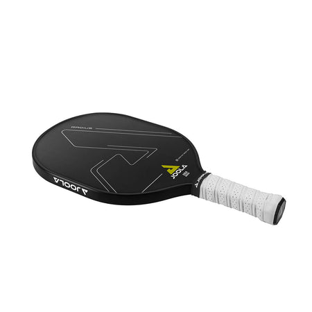 White Background Image: JOOLA Radius CGS 14 pickleball paddle, white gripped handle, black surface.