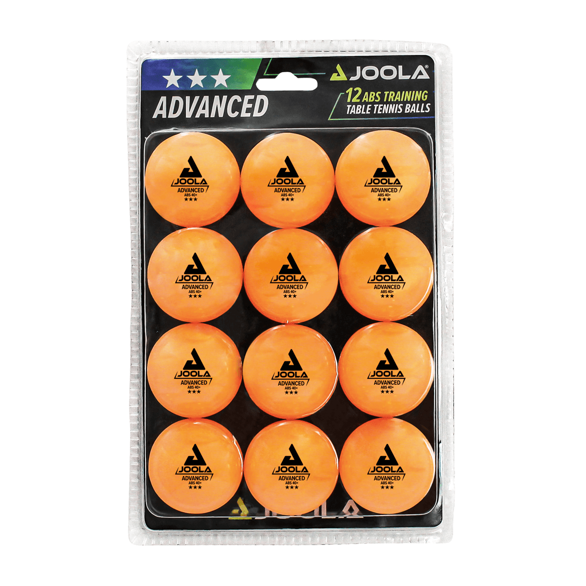 White Background Image: Product image of JOOLA Advanced Training ABS 3-Star Table Tennis Balls, pack of twelve. #Orange