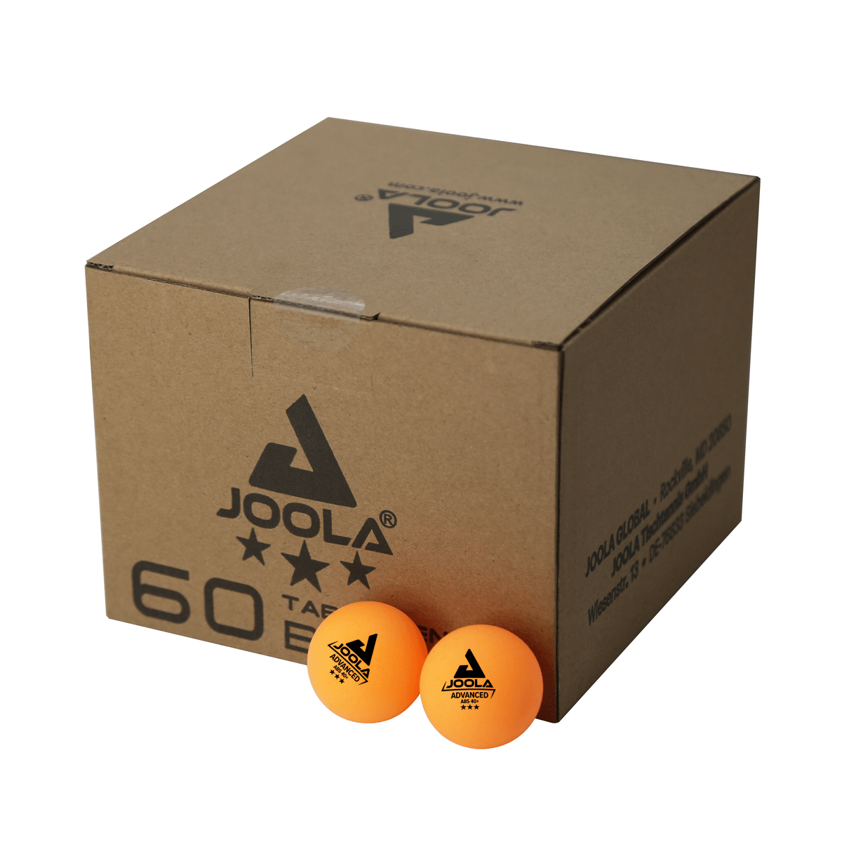 White Background Image: Product image of JOOLA Advanced Training ABS 3-Star Table Tennis Balls. 60 count. #Orange