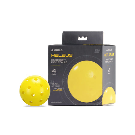 White background image: Product packaging for a four pack of Heleus balls.