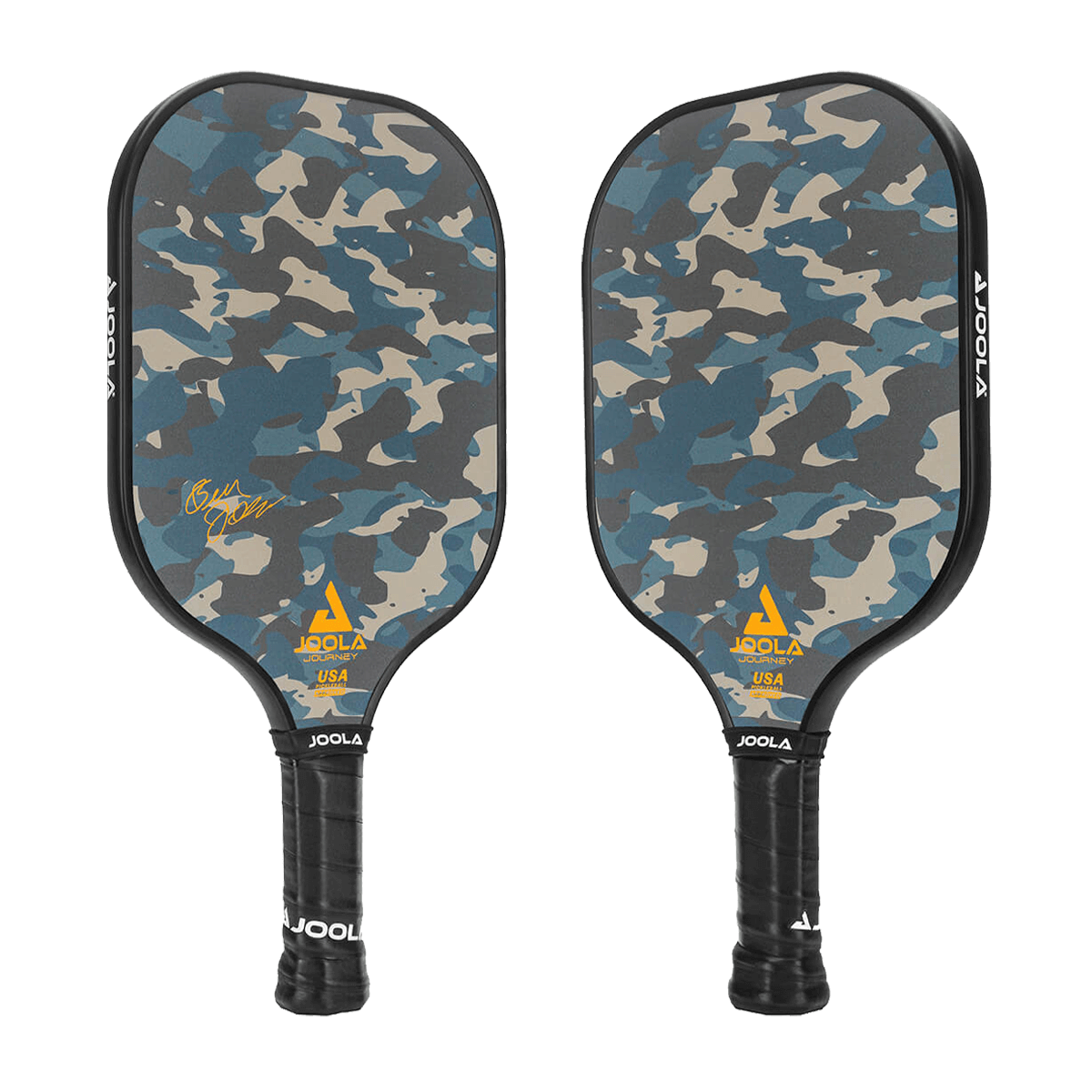 White Background Image: Front (Left) and Back (Right) sides of the JOOLA Journey Camo Pickleball Paddle. #Camo