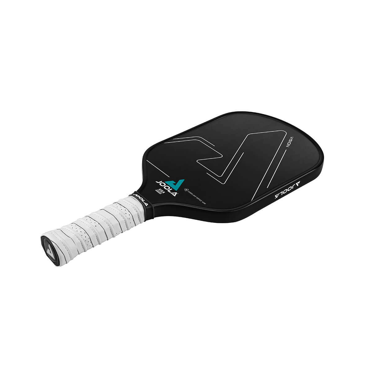 White Background Image: JOOLA Vision CGS 16 mm Pickleball paddle. Black paddle face.