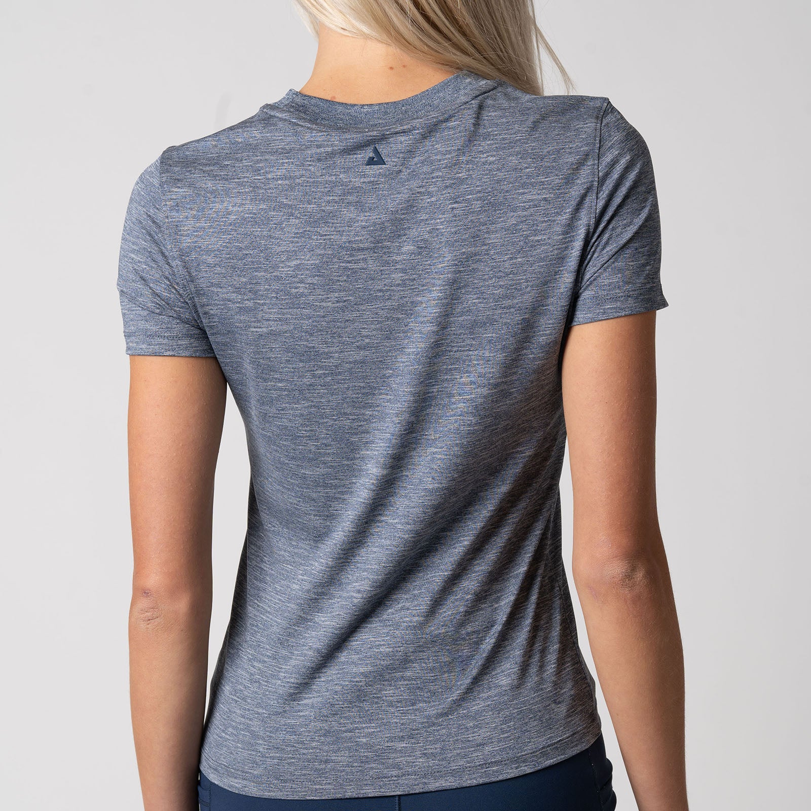 Image showing the back of a JOOLA Women's Club Short Sleeve Shirt, Navy Heather.